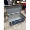 Image 4 : VTG Blue Steamer Trunk w/ Brass-Tone Hardware & Decals