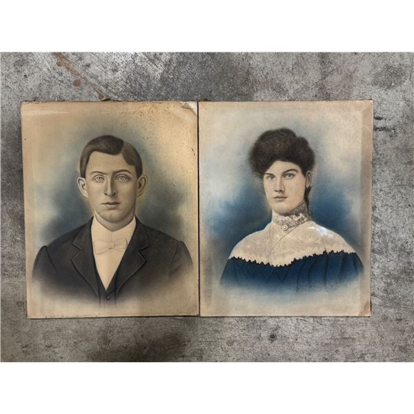 Antique Hand-Colored Portraits of Man & Woman