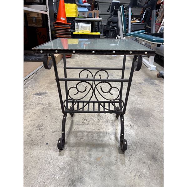 Ornate Metal Glass-Top Serving Cart w/ Lower Shelf