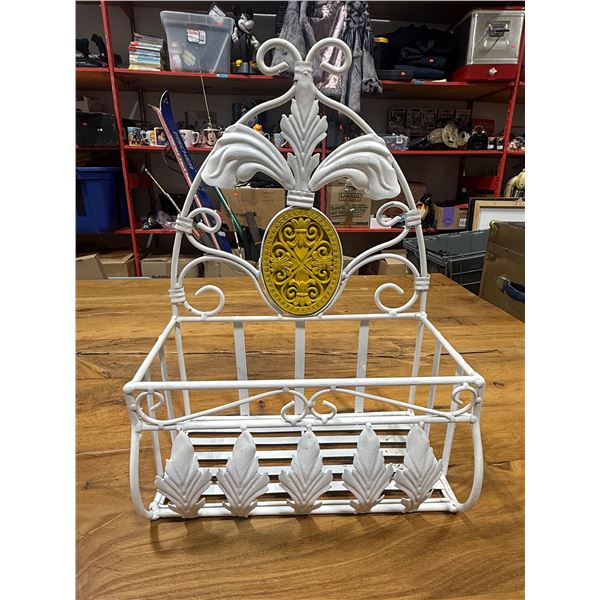 Ornate Metal Wall-Mount Basket Shelf w/ Scrollwork