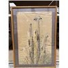 Image 1 : Framed Bird & Reeds Painting on Textured Paper