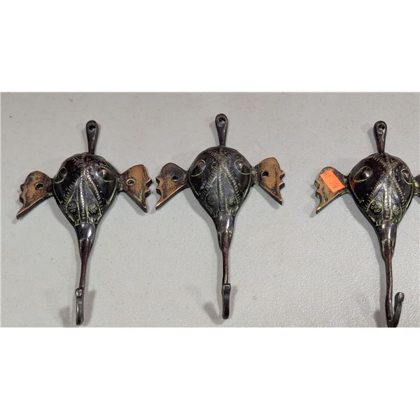 Ornate Elephant-Head Metal Wall Hooks