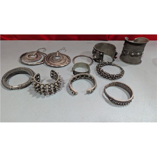 Assorted Tribal / Bohemian-Style Silver-Tone Cuff Bracelets, Earrings & Jewelry