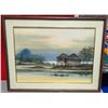 Image 1 : Soonthorn Signed Asian Village Landscape Watercolor - Framed