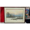 Image 1 : Somchai Signed Thai Village Landscape Watercolor - Framed