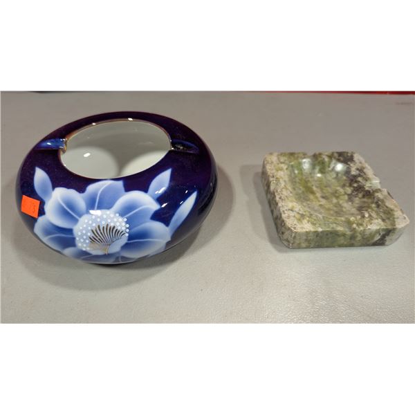 Green Stone and Japanese Porcelain Ashtrays
