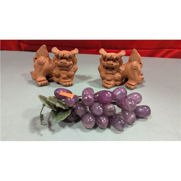 Glass Grapes and Chinese Style Clay Dog Figures