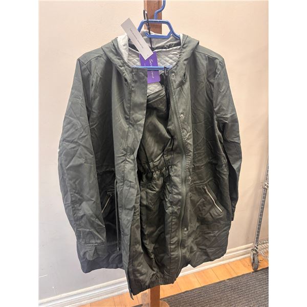 SERAPHINE KHAKI LIGHTWEIGHT WATERPROOF BABY-WEARING CONVERTIBLE PARKA WITH HOOD SIZE 8
