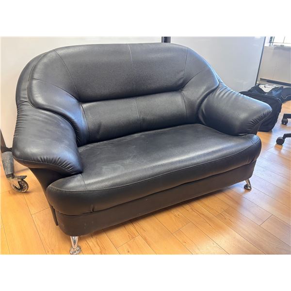 BLACK LEATHERETTE LOVESEAT 52"WIDE (FROM T.V. SHOW)