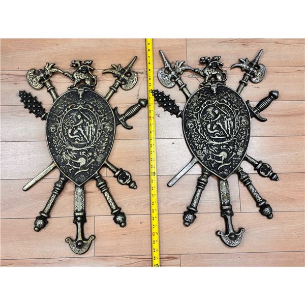 LOT OF 2pcs DECORATIVE METAL WALL CRESTS 27"h