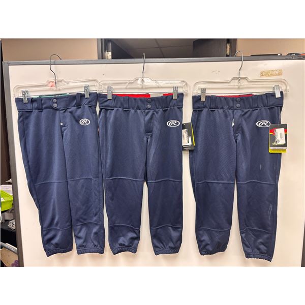 LOT OF 3 RAWLINGS GIRLS SOFTBALL PANTS NAVY-LRG