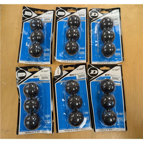 LOT OF 6 DUNLOP SQUASH BALLS (3-PACK)