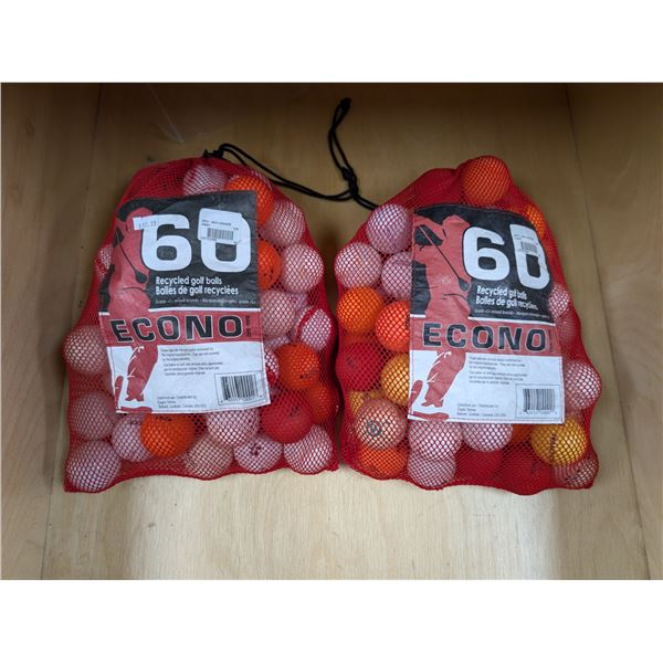 LOT OF 2 BAGS OF ECONO RECYCLED GOLF BALLS (60-PACK)