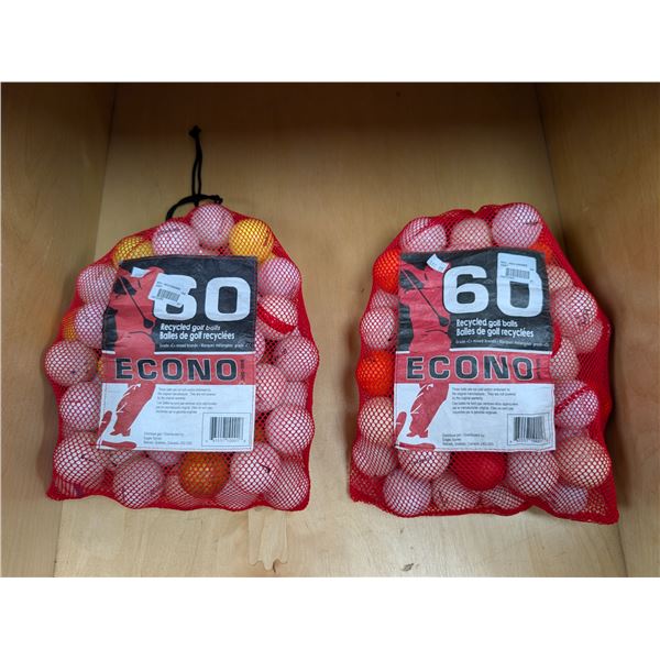 LOT OF 2 BAGS OF ECONO RECYCLED GOLF BALLS (60-PACK)