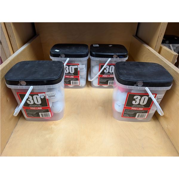 LOT OF 4 BINS OF ECONO RECYCLED GOLF BALLS (30-PACK)