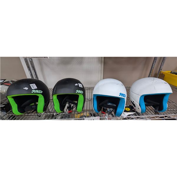 LOT OF 4 ASSORTED SHRED HELMETS *SCUFFED*