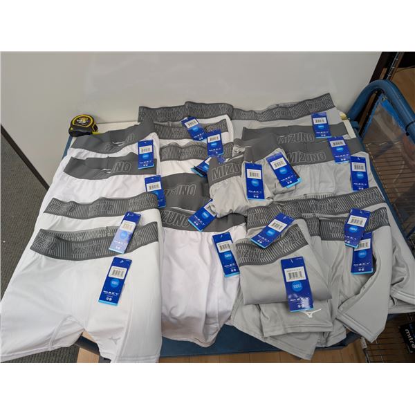 LOT OF 17pcs ASST MIZUNO SLIDER SHORTS LADY'S SM & MED -WHITE & GREY