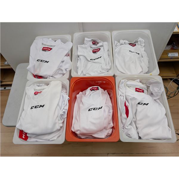 LOT OF 49pcs CCM PRACTICE SWEATER JUNIOR & INTERMEDIATE-WHITE -ASST SIZES