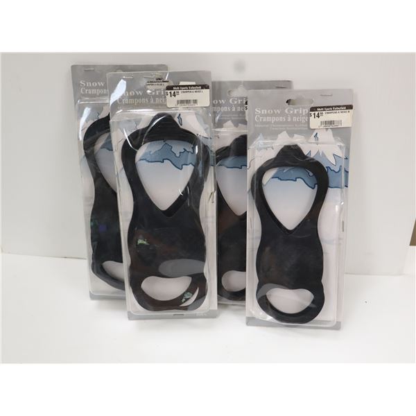 LOT OF 4 ASSORTED SNOW GRIPS (CRAMPONS) (2-LRG, 2-MED)