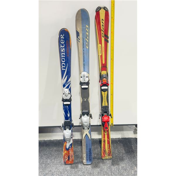 LOT OF 3 **USED** ASSORTED ALPINE SKIS WITH BINDINGS