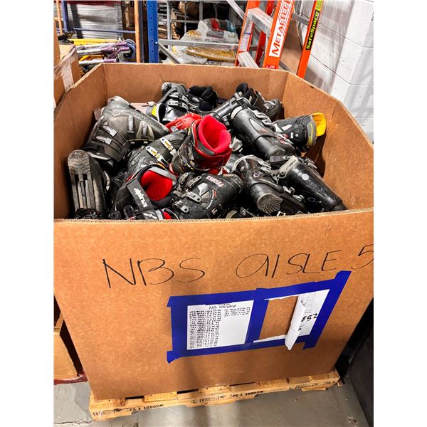 **USED** LOT OF +/-30 ASSORTED ADULT DOWNHILL SKI BOOTS
