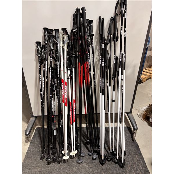 **USED** LOT OF 19 PAIRS OF SEVEN PEAKS & ROSSIGNOL ASSORTED SKI POLES