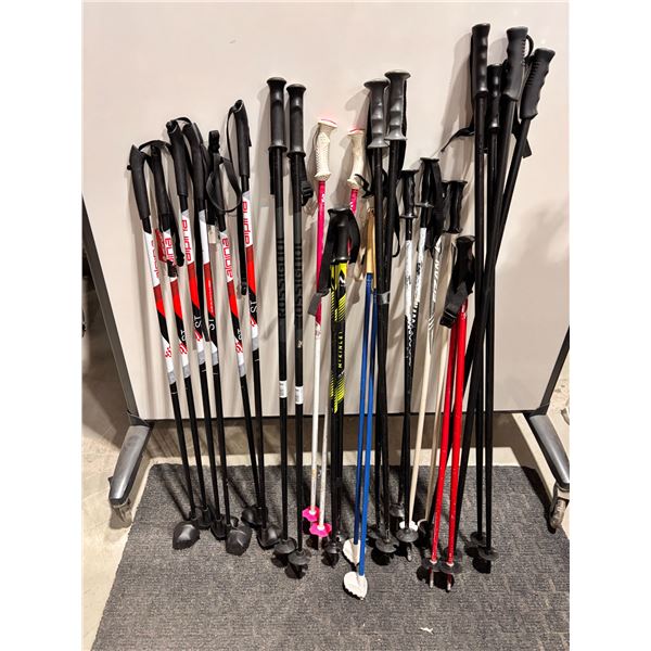 **USED** LOT OF 13 PAIRS OF ASSORTED SKI POLES