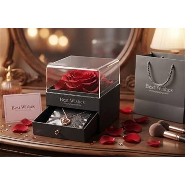 Heart Pendant Necklace in Gift Box with Rose