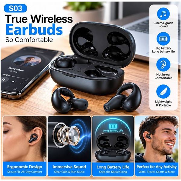 S03 Wireless Earbuds Bluetooth 5.3 Black