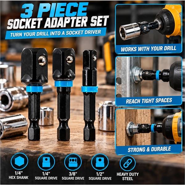 3 sets of 3 - Spyder 3-Piece Impact Socket Adapter Set
