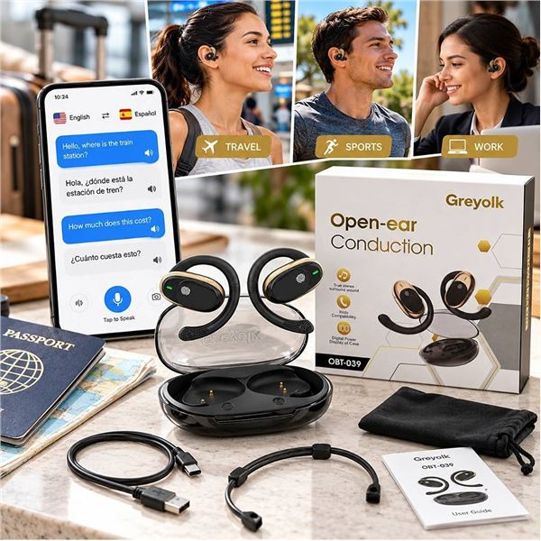 Greyolk Open-Ear Real time Translation Earbuds OBT-039