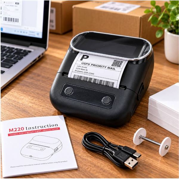 M220 Label Printer With Manual And USB Cable