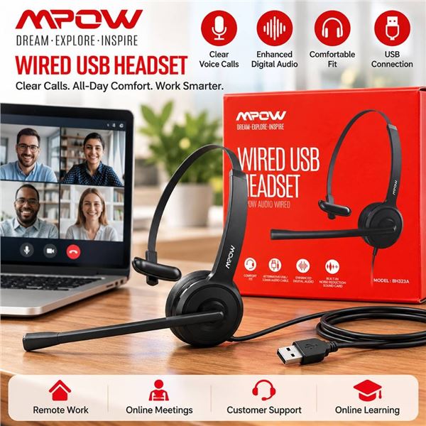 Mpow Wired USB Headset Model BH323A
