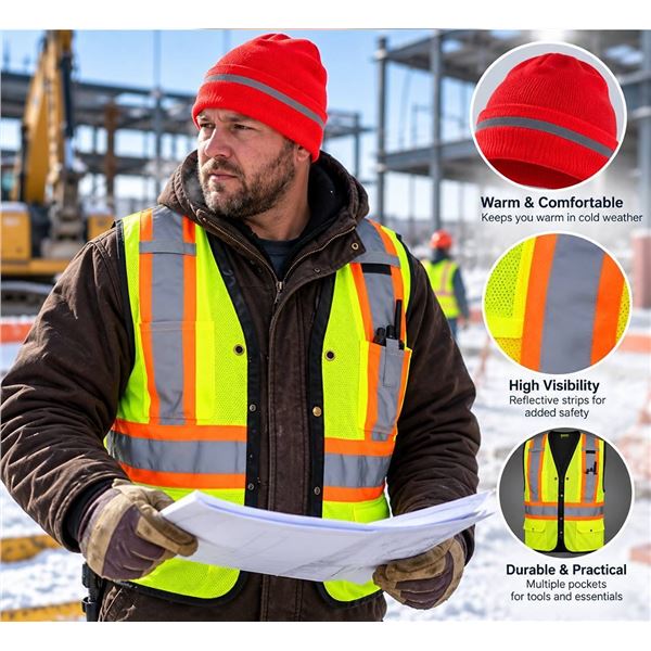 Over Winter Jacket Duratech CSA Z96 Safety Vest 3XL & Beanie Set