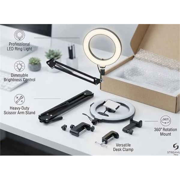 LED Ring Light With Adjustable Desk Mount Stand