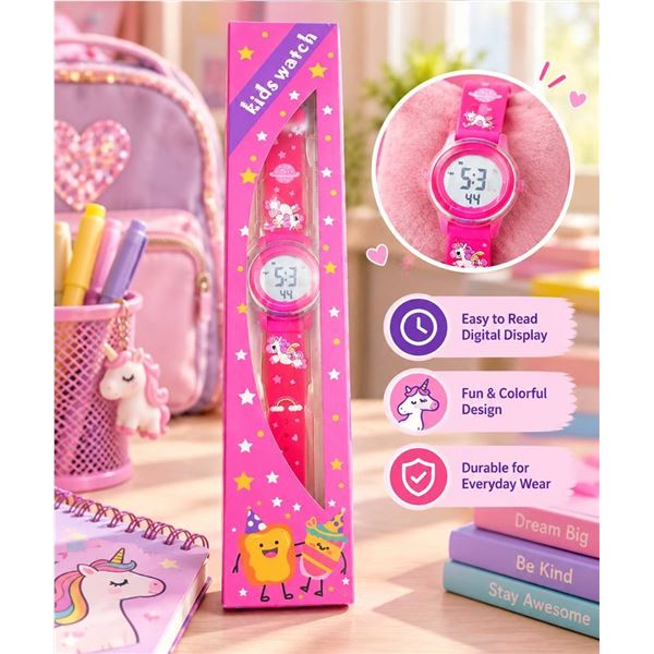 Kids Digital Watch 3D Cartoon Pink Unicorn