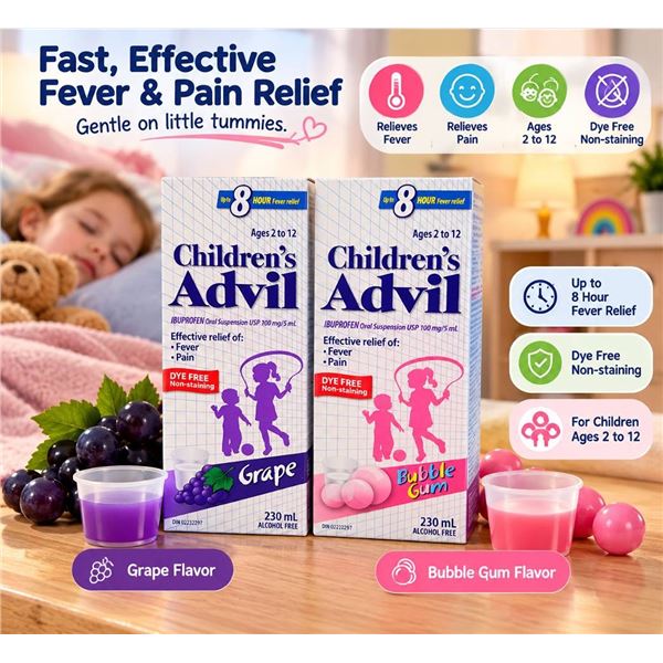 Children's Advil 230mL Grape Bubble Gum 2 Pack