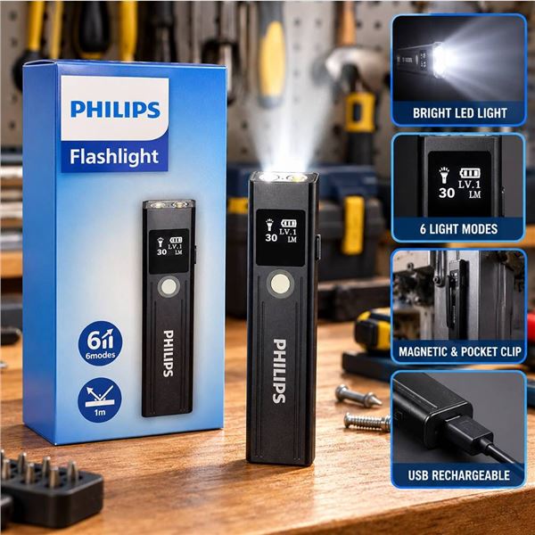 Philips Rechargeable LED Flashlight 6 Modes