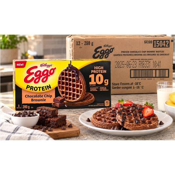Case Lot of Eggo Protein Choc Chip Brownie Waffles 12x280g
