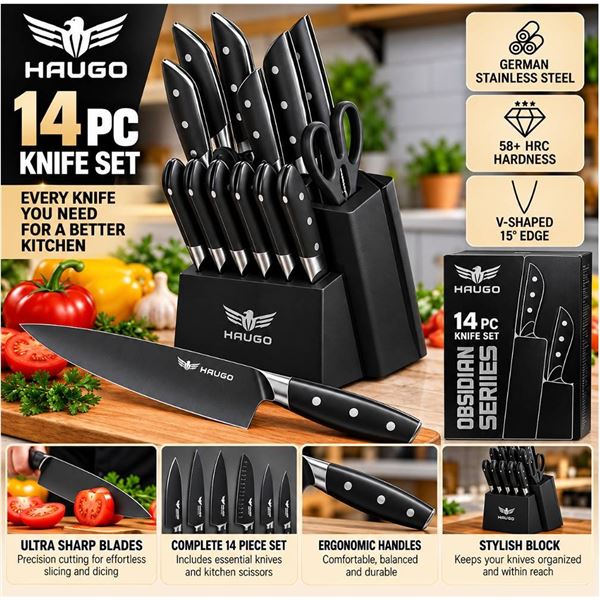 Haugo Obsidian Series 14pc Knife Set