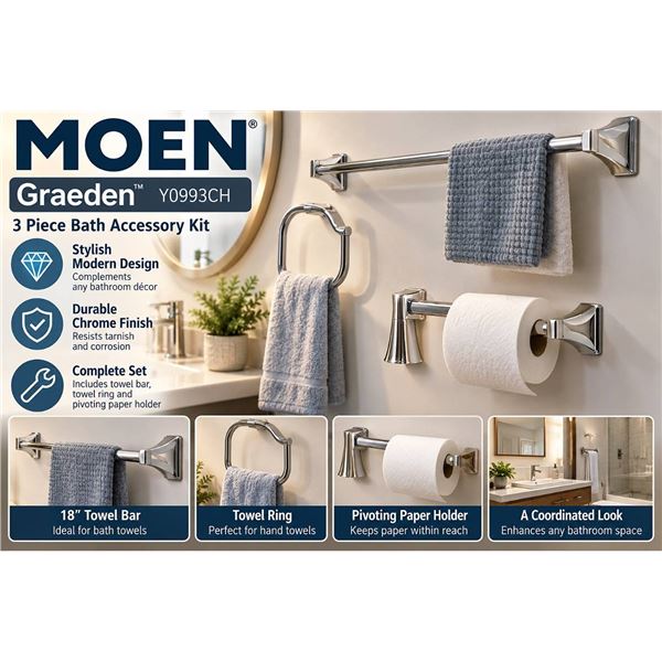 Moen Graeden 3 Pc Chrome Bath Accessory Kit