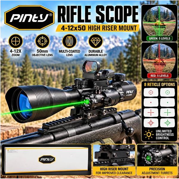 Pinty 4-16x Rifle Scope with High Riser Mount