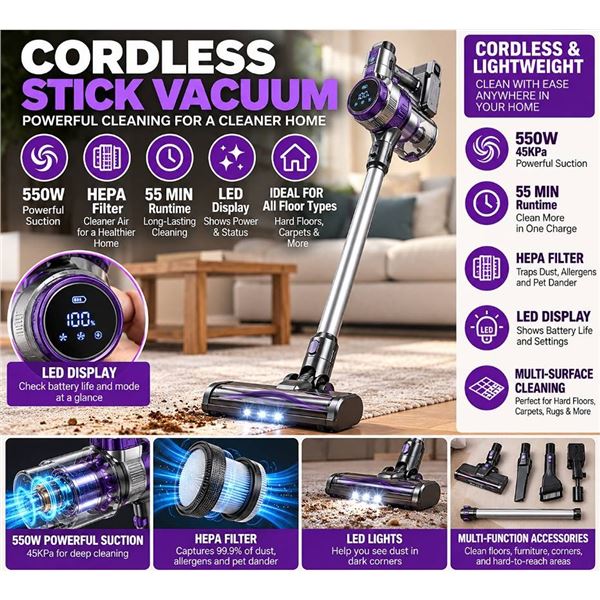 Cordless Stick Vacuum Cleaner TV106S, 550W