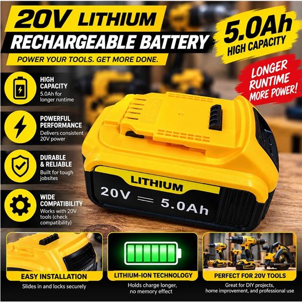 Lot of 2- DCB206 20V 5.0Ah Lithium Ion Battery
