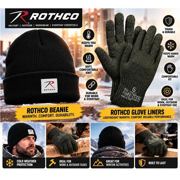 Rothco Olive Glove Liners & Dakota Black Beanie
