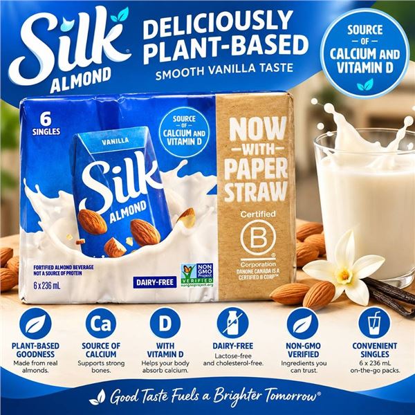Silk Almond Vanilla 6x236mL Packs, 3 Units
