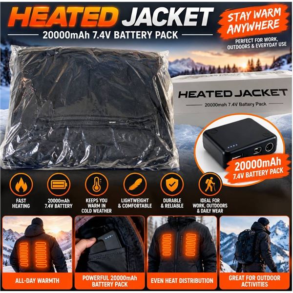 Black Heated Jacket XL 7.4V 20000mAh Battery