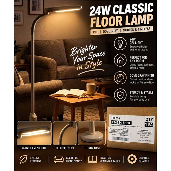 OttLite 24W Classic CFL Floor Lamp Dove Gray
