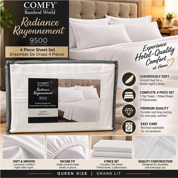 Comfy Bamboo World Queen 4pc Sheet Set White