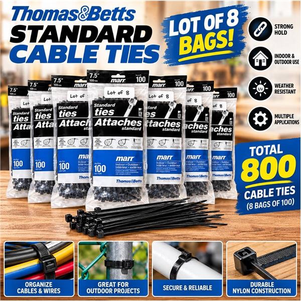 8 Packs of Marr 7.5" Standard Ties 100ct Each